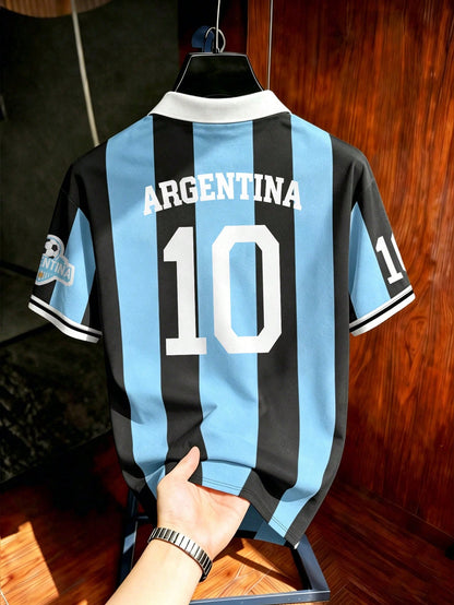 Men's Retro Argentine Football Striped Polo