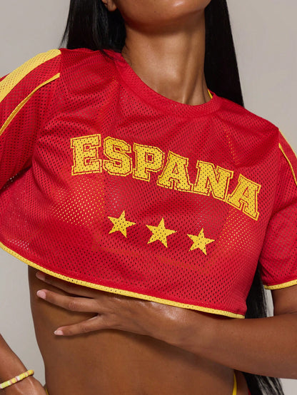 Espana World Cup Graphic Short Sleeve Crop Top