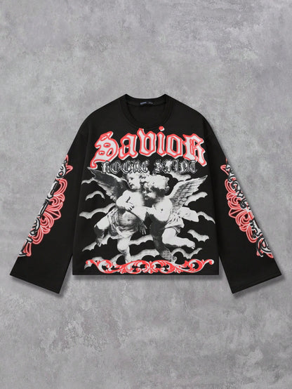 Men's Printed Long Sleeve Gothic Y2K Tee