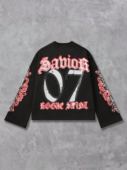 Men's Printed Long Sleeve Gothic Y2K Tee