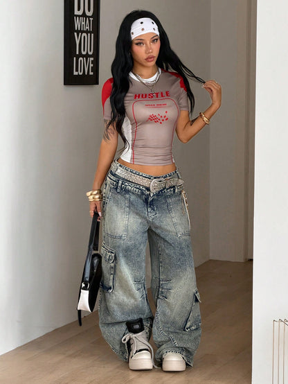 Y2K Vintage White Graphic Festival Crop Top
