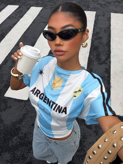 Argentina Women's Cropped Soccer Jersey Top