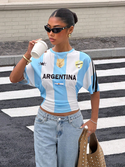 Argentina Women's Cropped Soccer Jersey Top