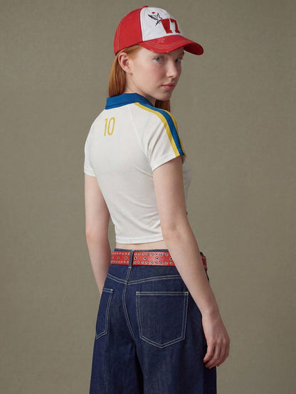 Retro Italy Cropped Soccer Jersey Women Tee
