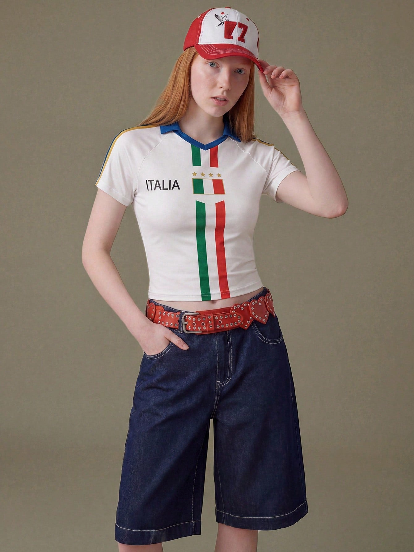 Retro Italy Cropped Soccer Jersey Women Tee