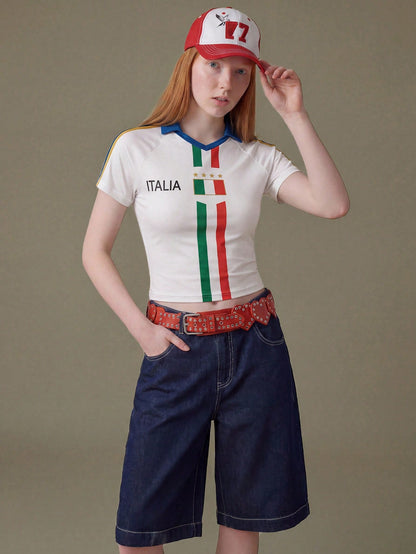 Retro Italy Cropped Soccer Jersey Women Tee