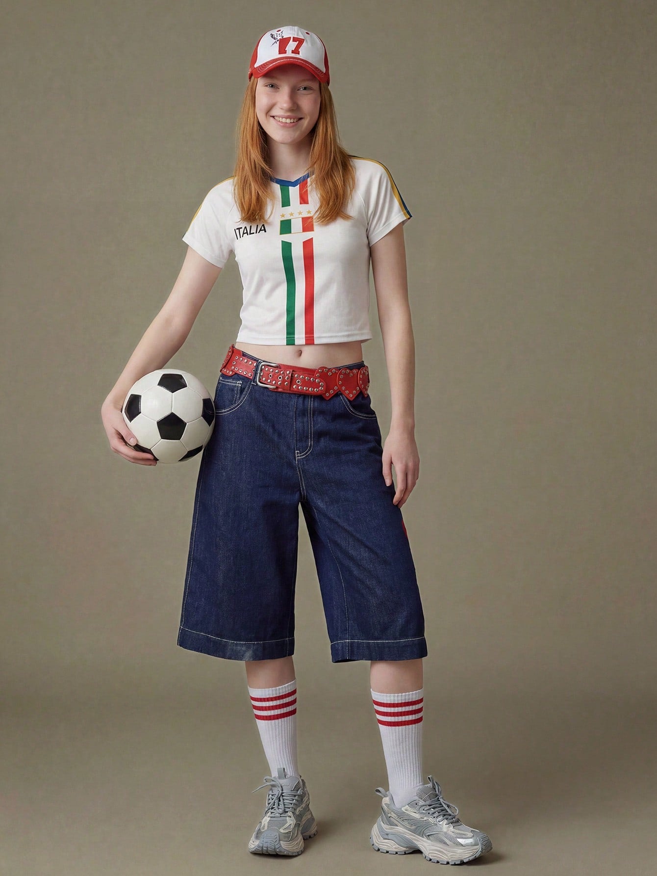 Retro Italy Cropped Soccer Jersey Women Tee