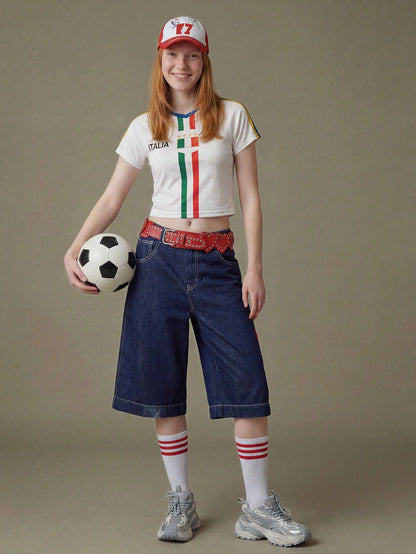 Retro Italy Cropped Soccer Jersey Women Tee