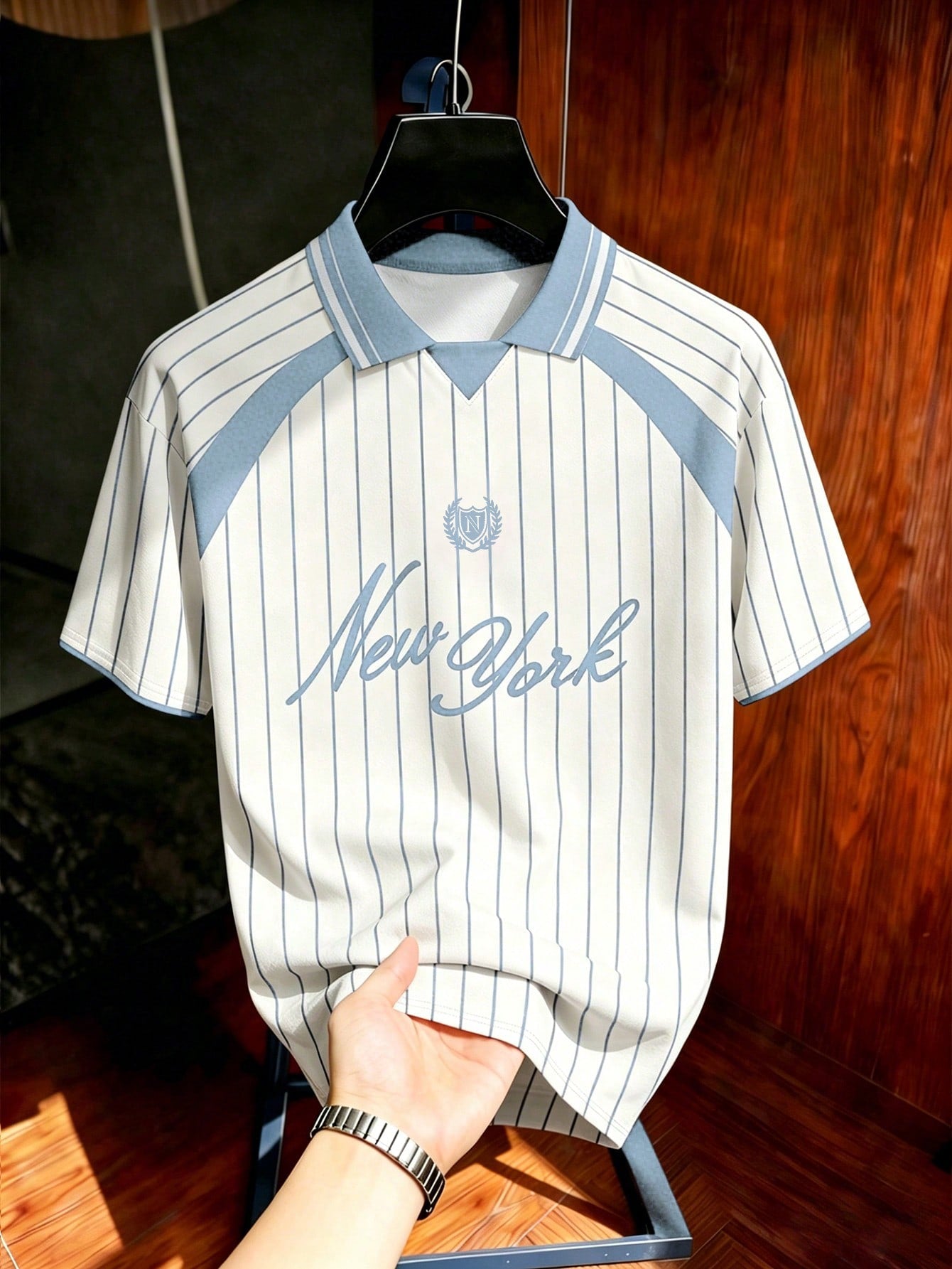 Retro Striped Baseball Polo Shirt