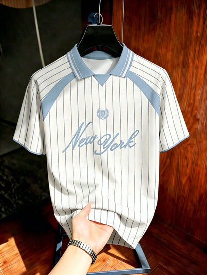 Retro Striped Baseball Polo Shirt