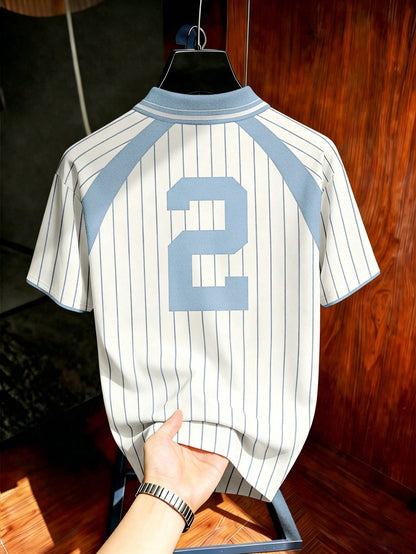 Retro Striped Baseball Polo Shirt