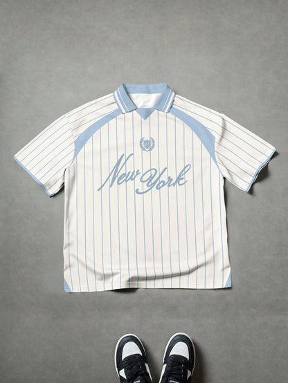Retro Striped Baseball Polo Shirt