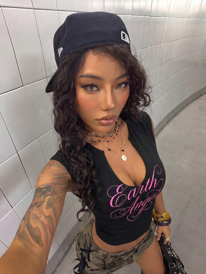 Women’s White Wavy Letter V-Neck Tee