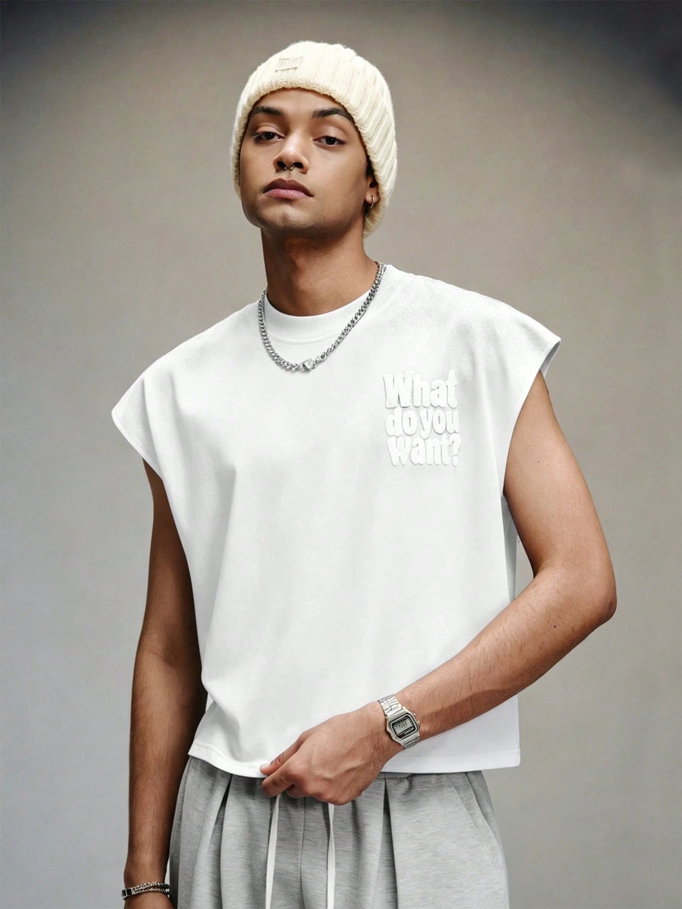 Men's Letter Embossed Loose Tank Top