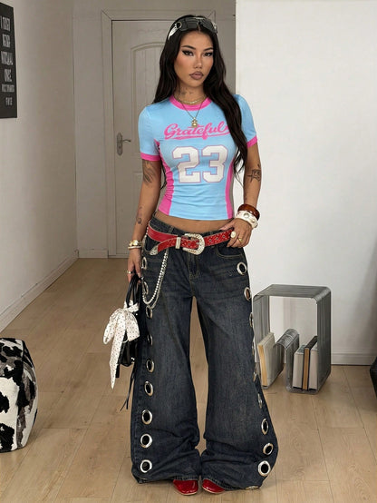 Y2K Embroidered Raglan Sleeve Festival Crop Top