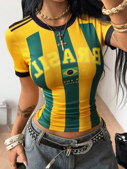 Y2K Brazil Basketball Jersey Crop Top in White