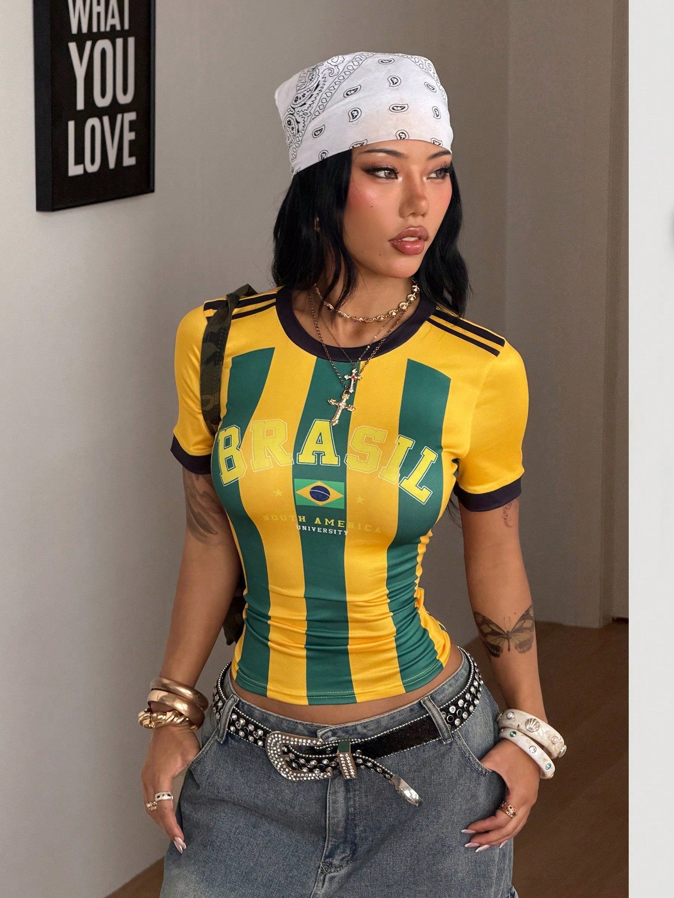 Y2K Brazil Basketball Jersey Crop Top in White