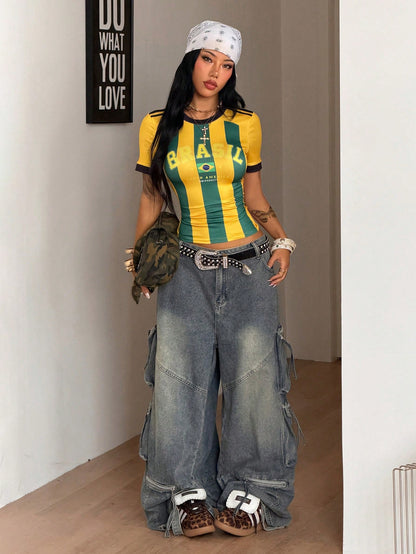 Y2K Brazil Basketball Jersey Crop Top in White