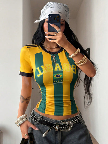 Y2K Brazil Basketball Jersey Crop Top in White