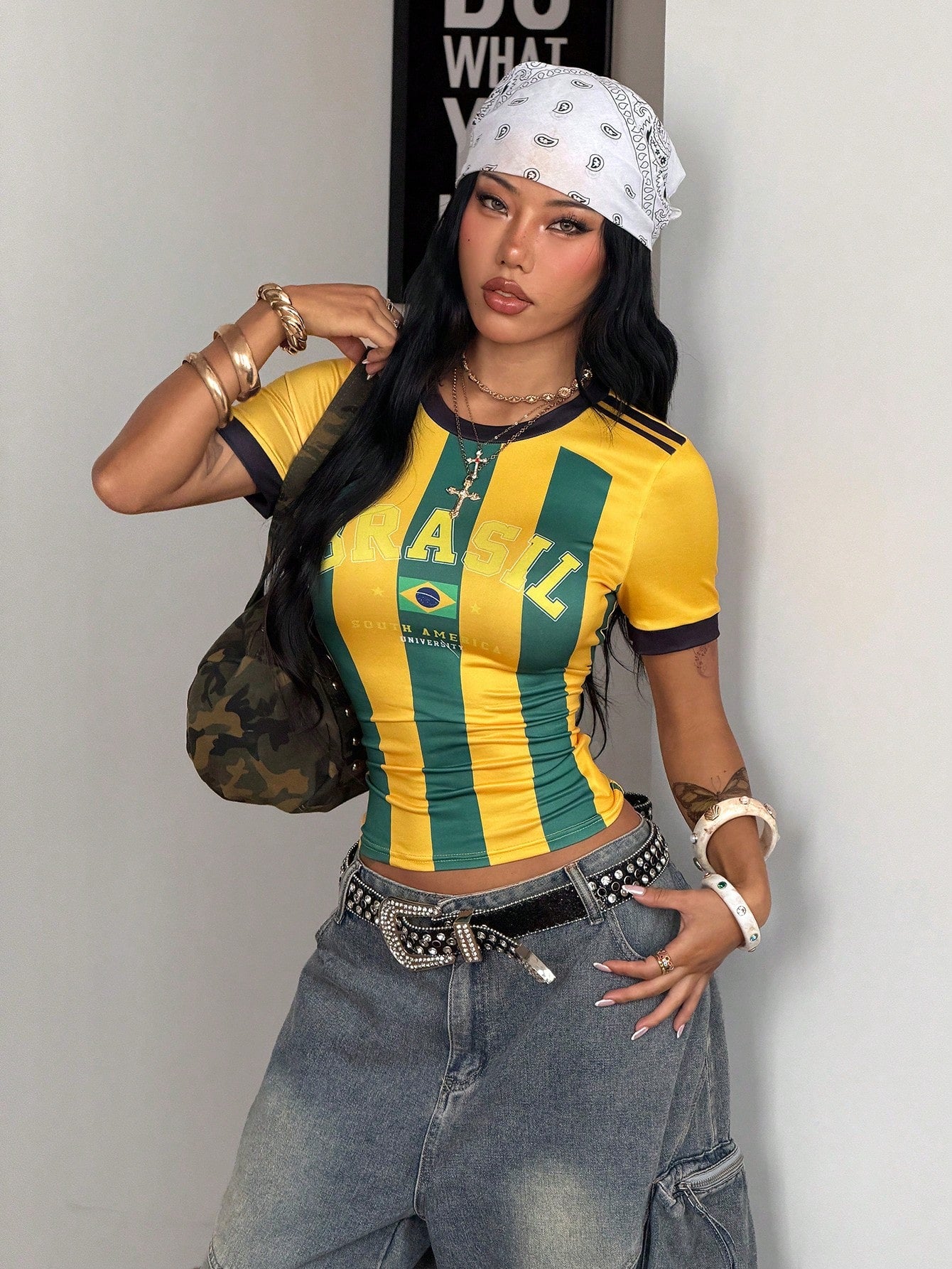 Y2K Brazil Basketball Jersey Crop Top in White