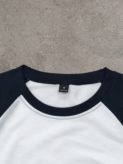 Men Cross Letter Contrast Raglan Sleeve Tee