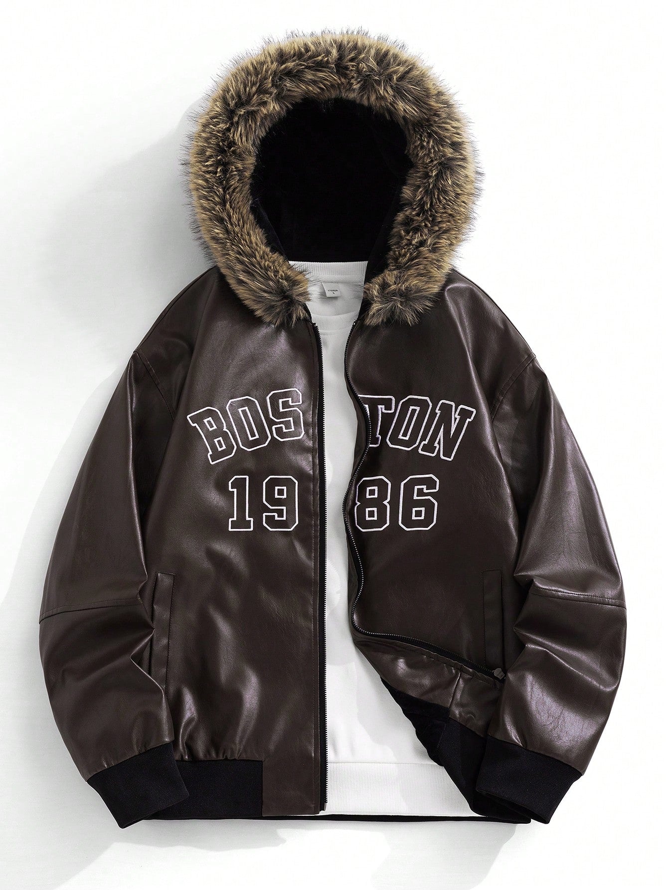 Men's PU Leather Gothic Embroidered Hooded Jacket