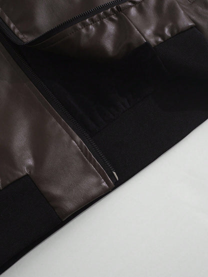 Men's PU Leather Gothic Embroidered Hooded Jacket