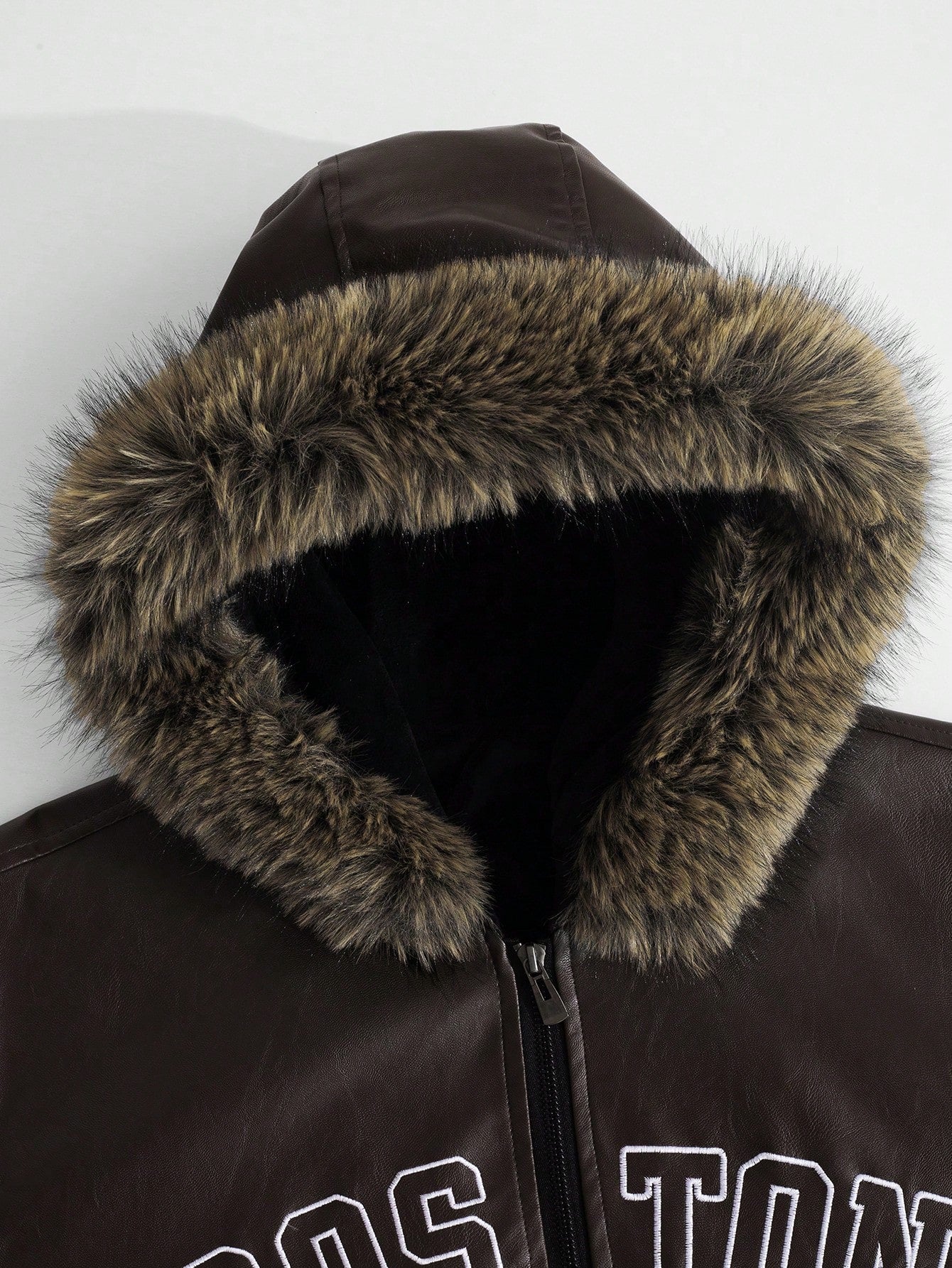 Men's PU Leather Gothic Embroidered Hooded Jacket