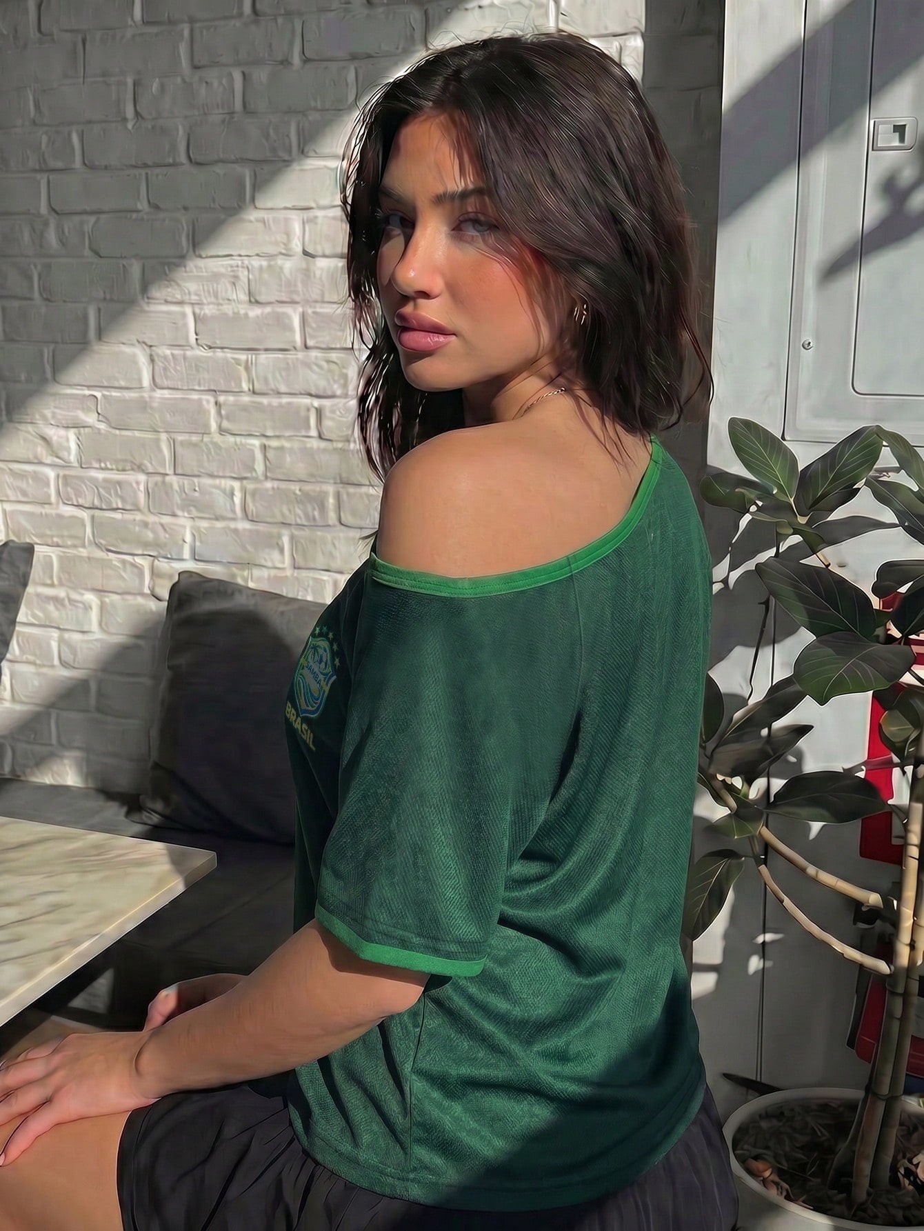 Women's Casual Brazil Mesh Soccer Jersey Blouse