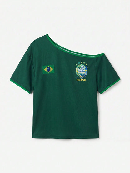 Women's Casual Brazil Mesh Soccer Jersey Blouse