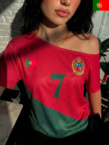 Women's Portuguese Asymmetric Mesh Hollow Out Tee
