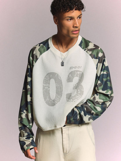 Waffle Knit Camo Raglan Crop Top