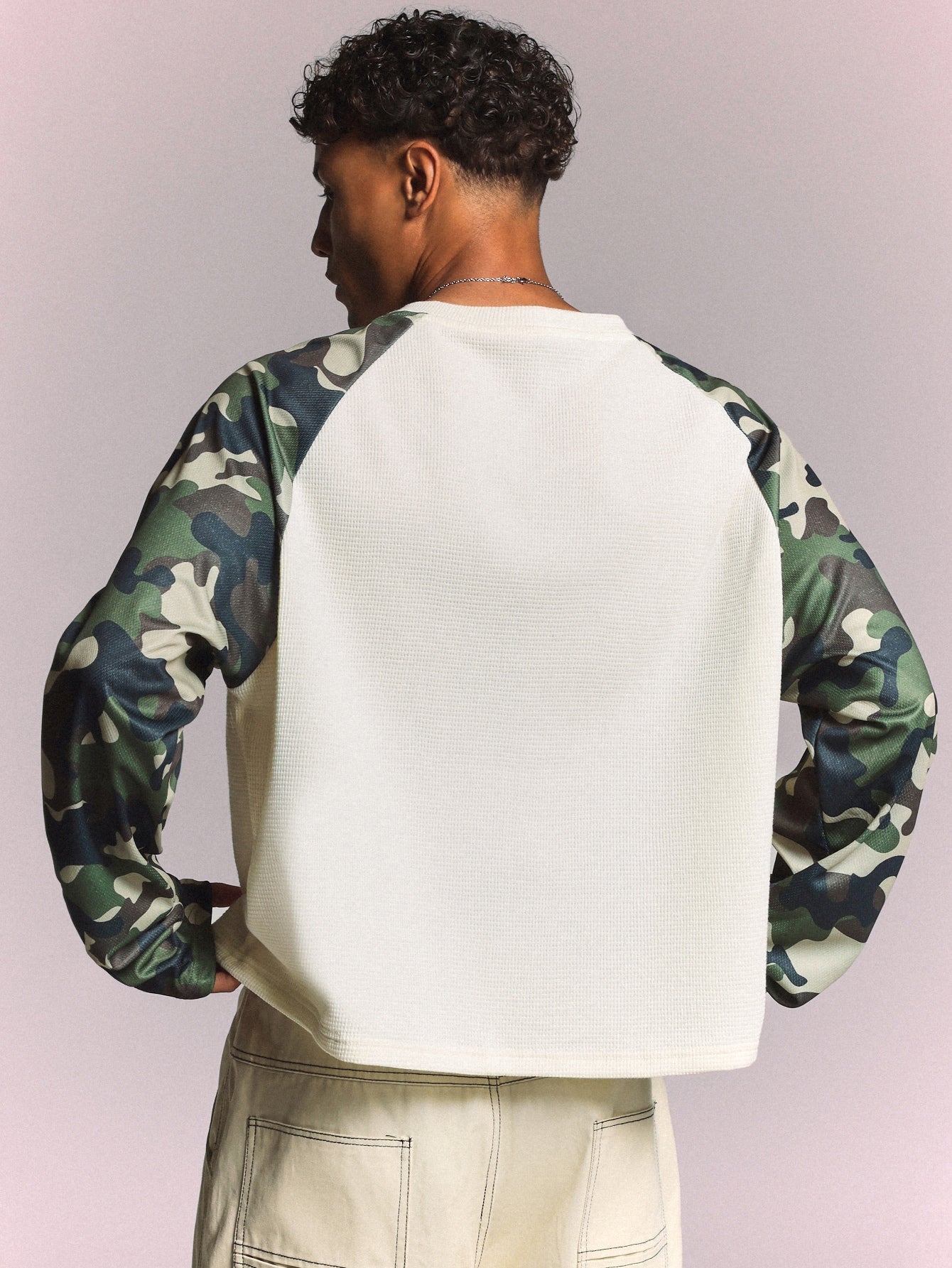 Waffle Knit Camo Raglan Crop Top