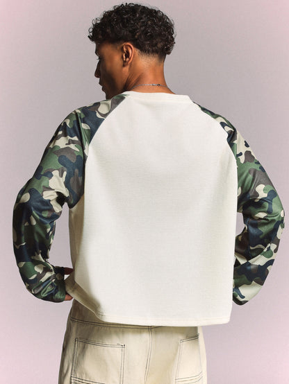 Waffle Knit Camo Raglan Crop Top
