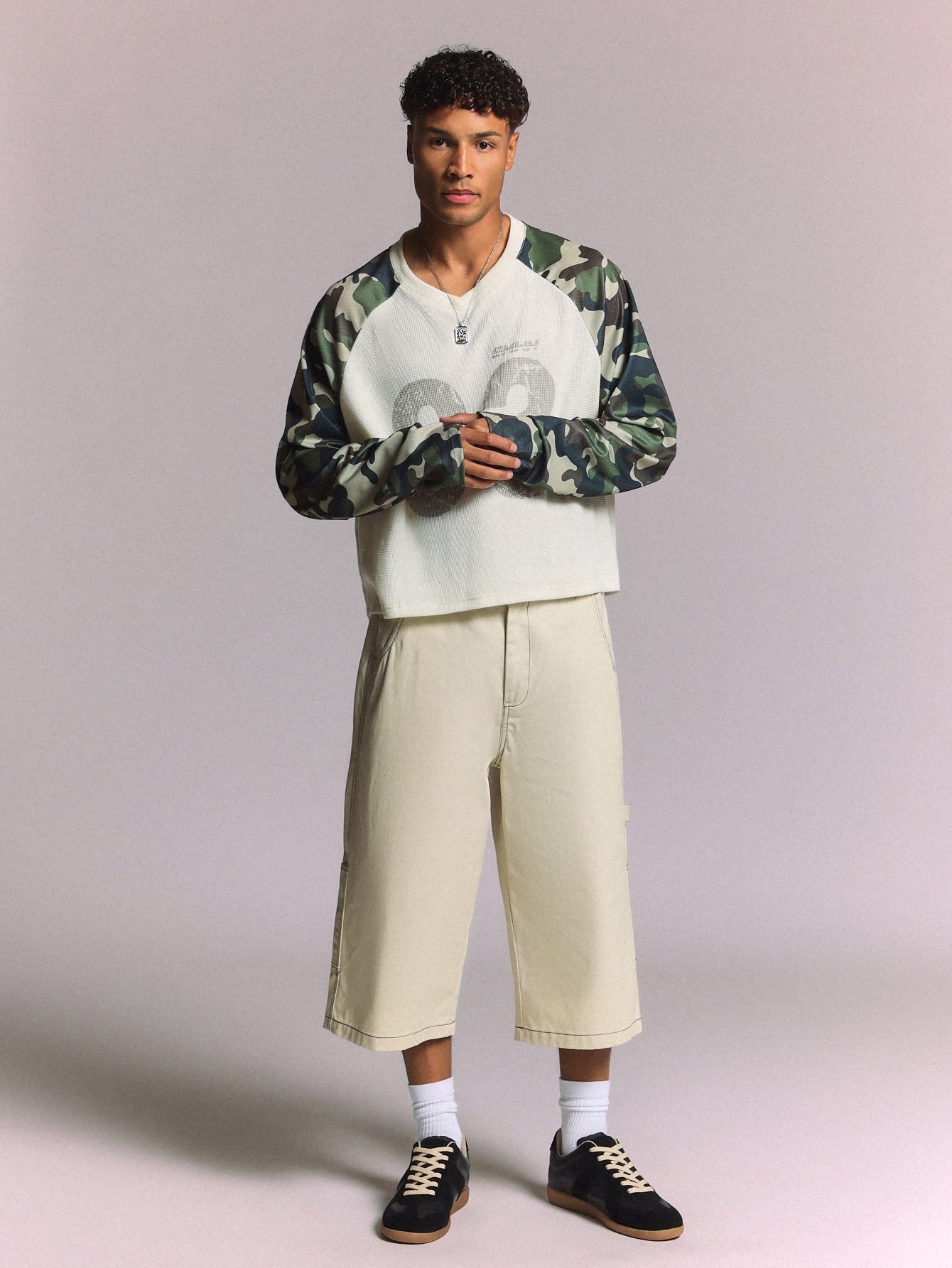 Waffle Knit Camo Raglan Crop Top