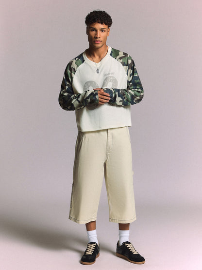 Waffle Knit Camo Raglan Crop Top