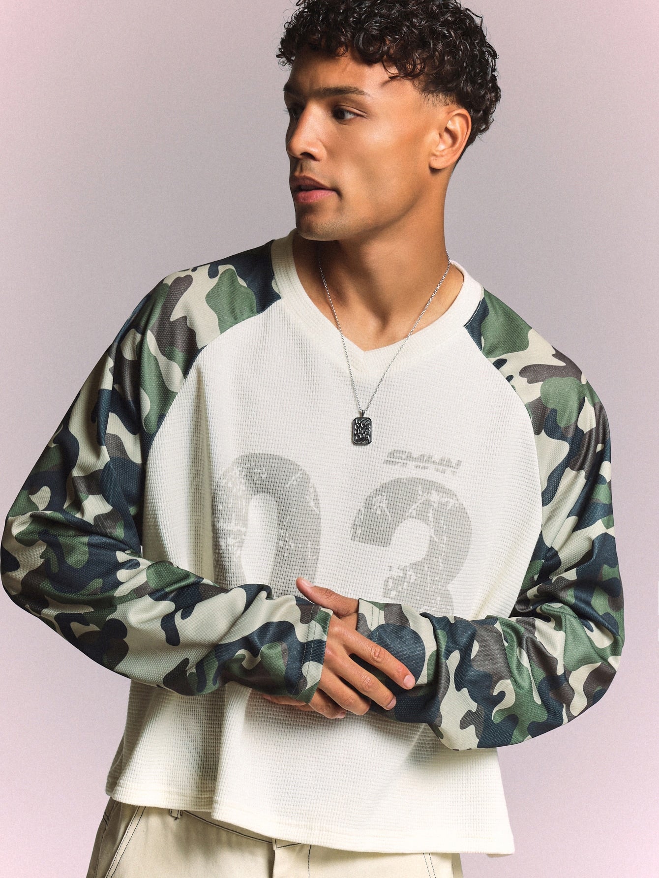 Waffle Knit Camo Raglan Crop Top