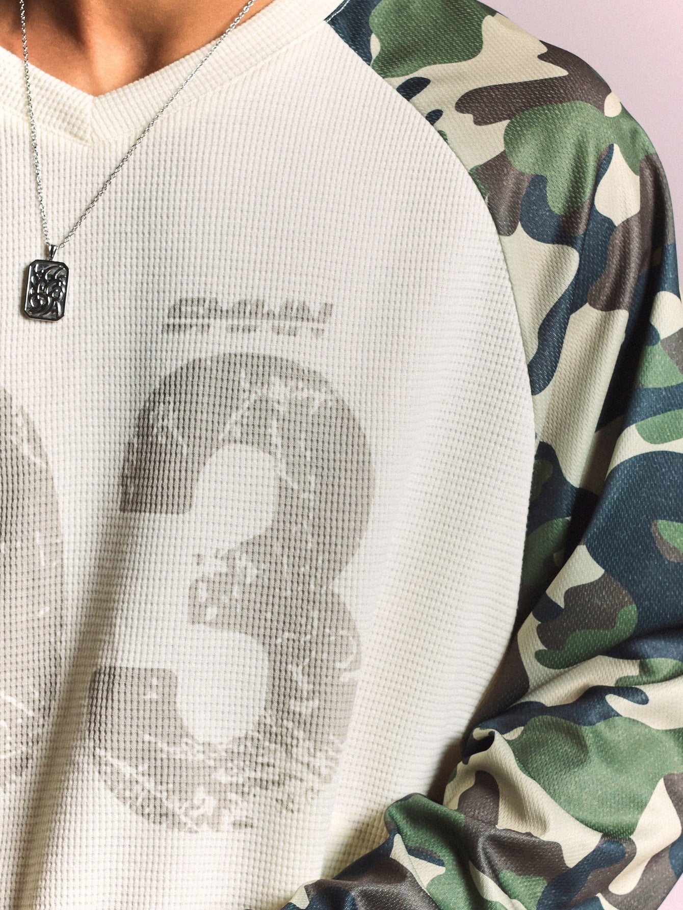 Waffle Knit Camo Raglan Crop Top