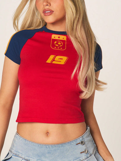 Spain Raglan Sleeve Athletic Logo Badge T-Shirt