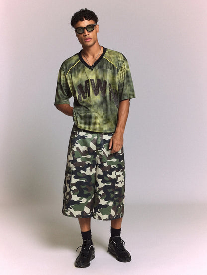 V-Neck Graphic Printed Football Jersey Short Sleeve Tee