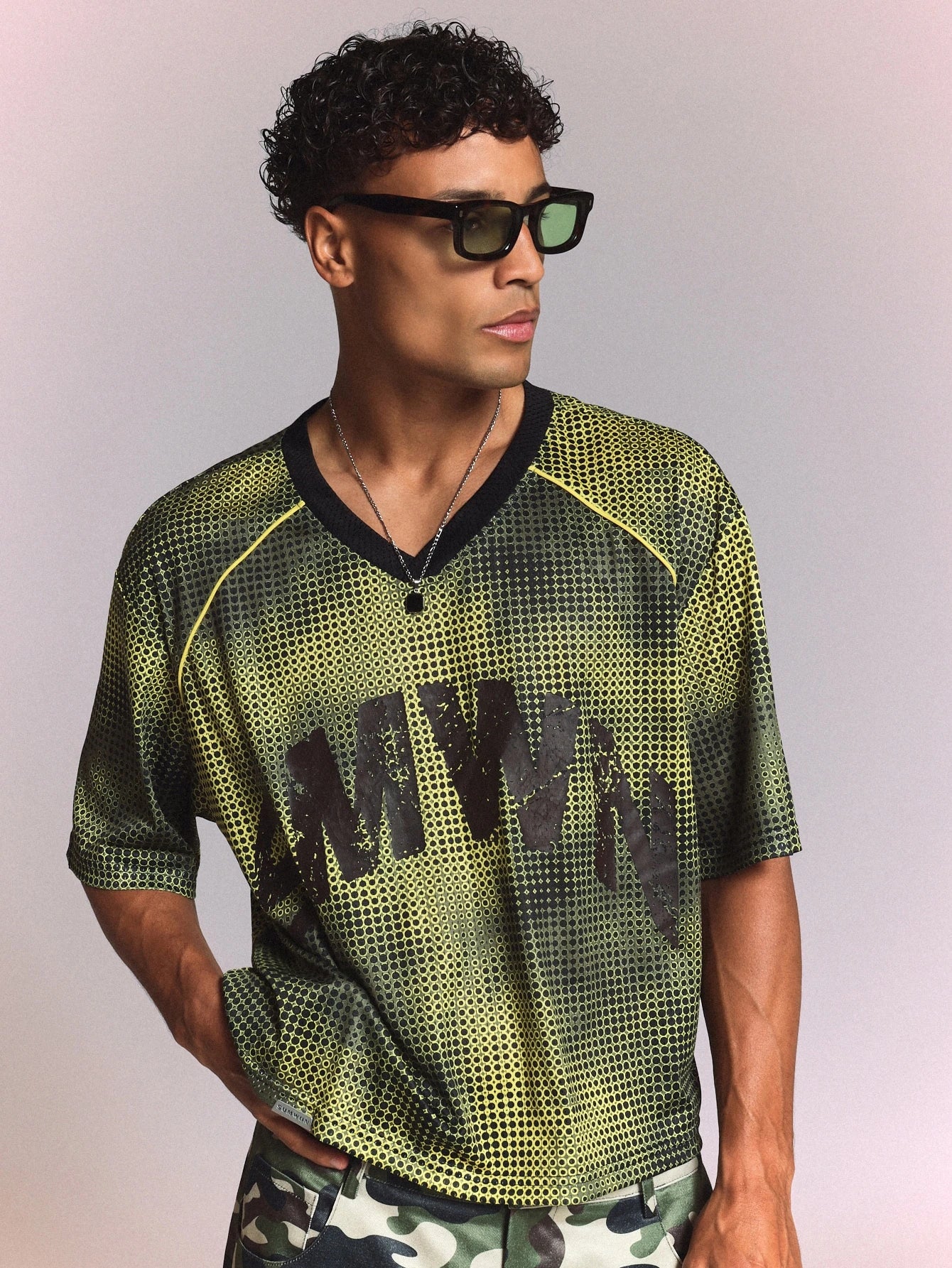 V-Neck Graphic Printed Football Jersey Short Sleeve Tee