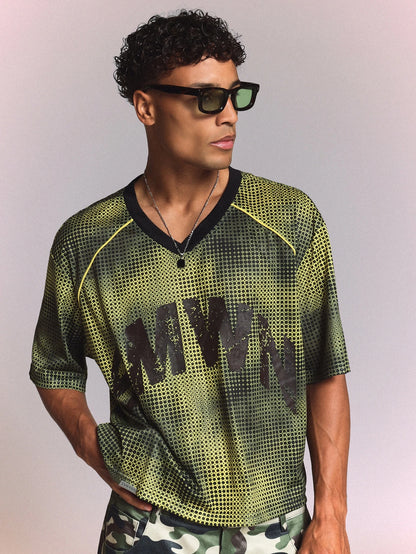 V-Neck Graphic Printed Football Jersey Short Sleeve Tee