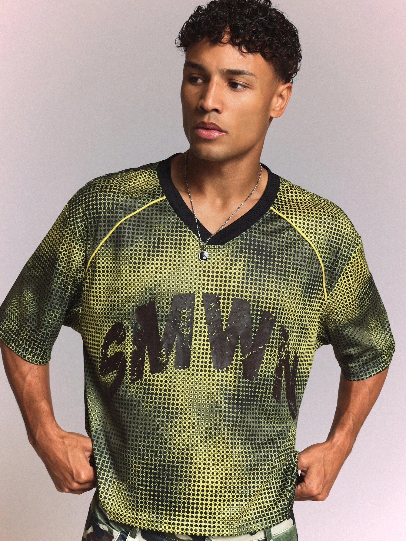 V-Neck Graphic Printed Football Jersey Short Sleeve Tee