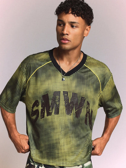 V-Neck Graphic Printed Football Jersey Short Sleeve Tee