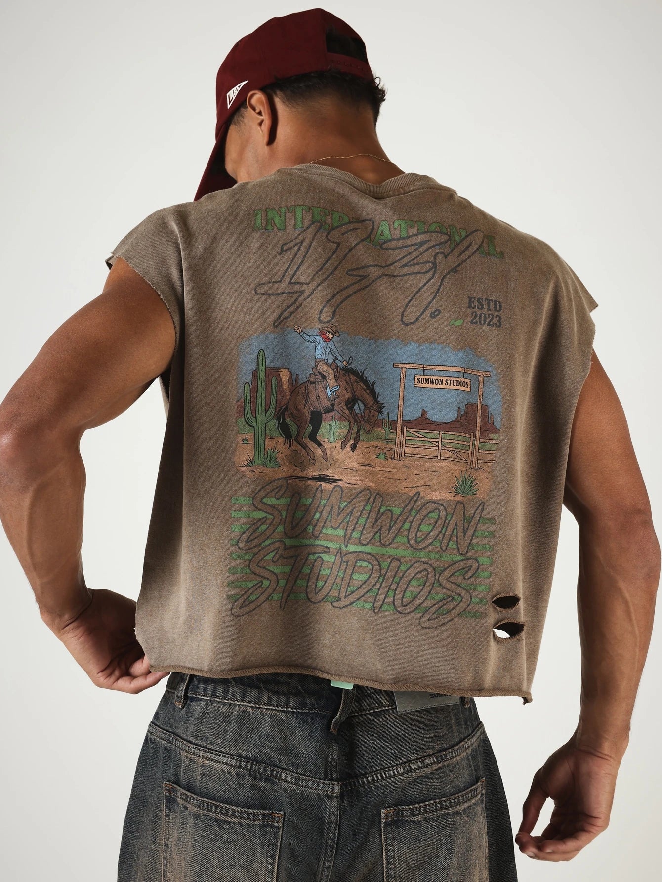 Vintage Washed Distressed Graphic Crop Tank Top