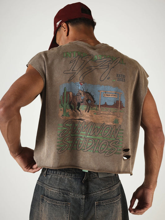 Vintage Washed Distressed Graphic Crop Tank Top