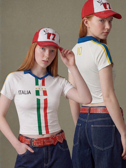 Retro Italy Cropped Soccer Jersey Women Tee