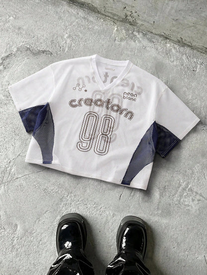 Men Printed Sheer Graphic Streetwear Football T-Shirt - Pisif