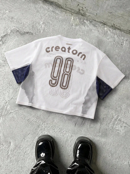 Men Printed Sheer Graphic Streetwear Football T-Shirt - Pisif