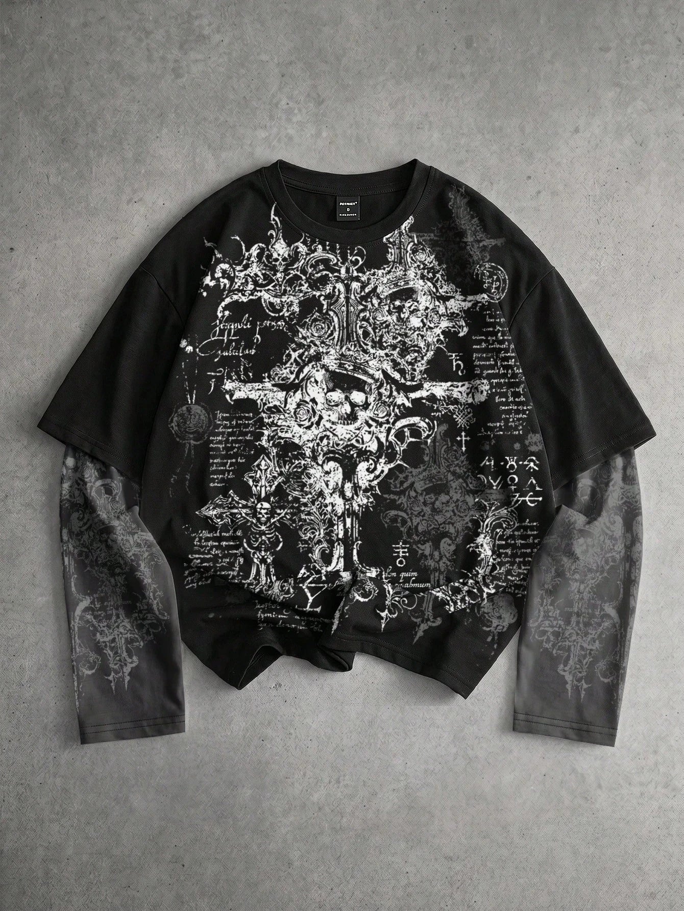 Men Goth 2-in-1 Printed Long Sleeve Tee